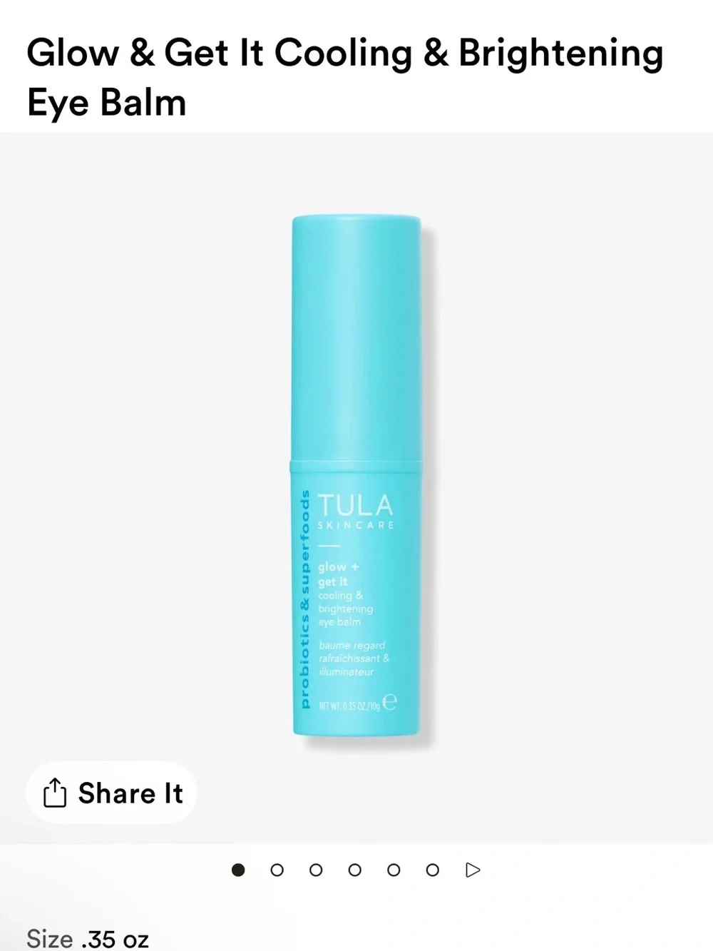 Tula Glow & Get It Cooling & Brightening Eye Balm — Aqua